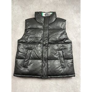 Marc New‎ York Puffer Vest Womens XL Black Faux Leather Zip Snap Pockets Winter